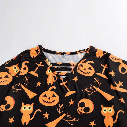 Digital Printing Halloween Round Neck Long Sleeve Plus Size T-shirt