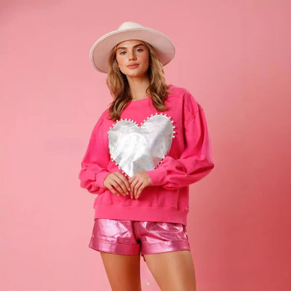 Love Pearl Round Neck Pullover Loose Sweater