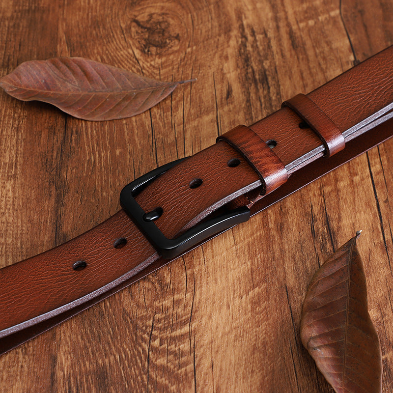 Men's Alloy Pin-buckle Belt With Top-layer Cowhidenew Casual Style