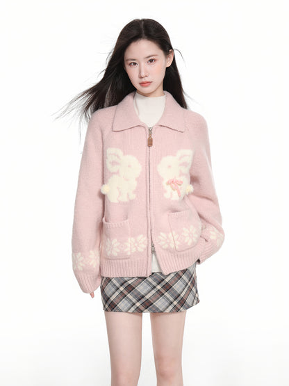 Women's Double Zipper Lapel Knitted Sweater Coat