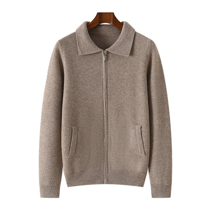 Lapel Thickened Zipper Cashmere Sweater Coat