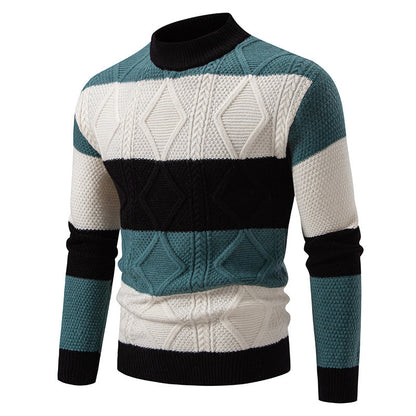 Fall Winter Men Color Matching Rhombus Twisted Sweater