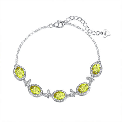 S925 Sterling Silver Inlaid Natural Crystal Butterfly Bracelet