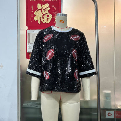 Women's Sequined Top Rugby Casual Loose