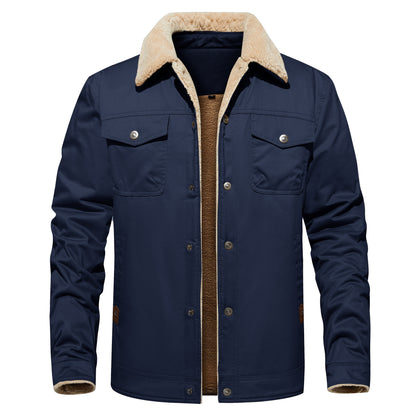 Men's Winter Jacket Lined Sherpa Jacket Warm Trucker Coat Multi Pocket