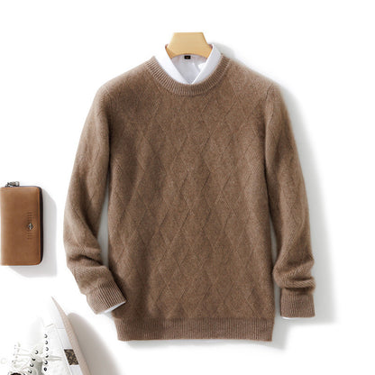 Pure Wool Sweater Men's Loose Round Neck Sweater Casual Thickening Knitted Bottoming Shirt