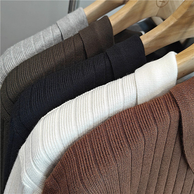 Lightly Mature Spring And Autumn Stripes Lapel Boys Texture Loose Elastic Knitted Sweater