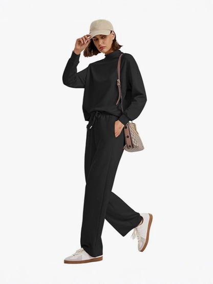 Women's Casual Suit Long-sleeved Wide-leg Pants Two-piece Set