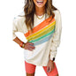 Rainbow Striped Pullover Casual Loose Long Sleeve Sweatershirt