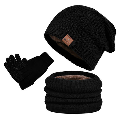 Winter Fleece-lined Warm Hat Scarf Gloves Three-piece Set