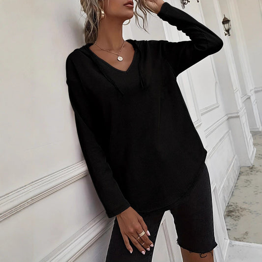 Women's Hoodie With Drawstrings V-neck Plus Size Sweater