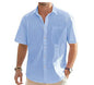 Men's Cotton And Linen Short Sleeve Shirt Top