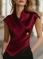 Elegant Cap Sleeve Satin Wrap Blouse With Sculpted Silhouette