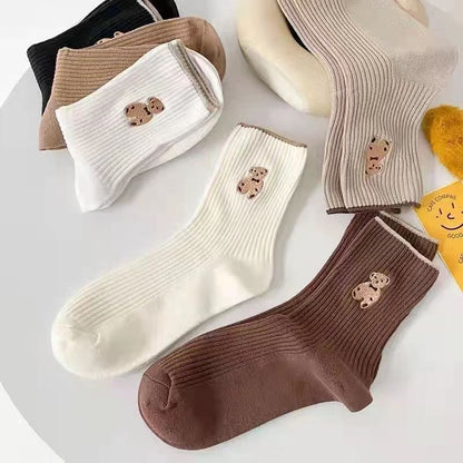 Mid-calf Retro Style Bear Japanese School Style Autumn And Winter Women's Stack Socks