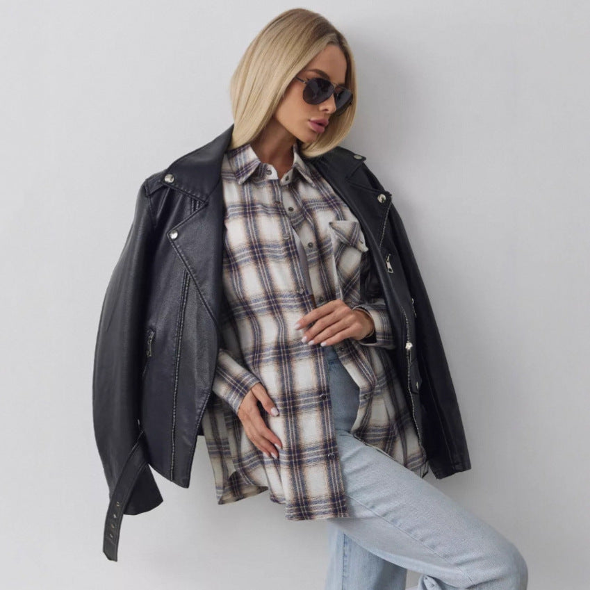 European And American Plaid Tup Cardigan