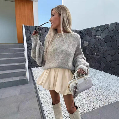 Women's Solid Color High-waisted Anti-peek A-line Skirt