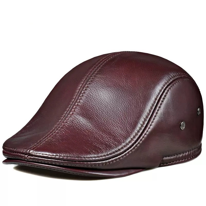 Genuine Leather Hat Top-grain Cowhide Beret Warm Duckbill Cap