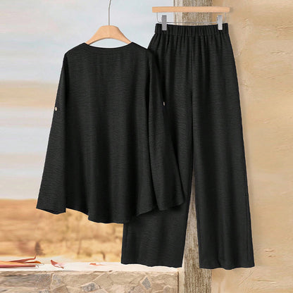 Women's Long-sleeved Top And Loose Pants Two-piece Set