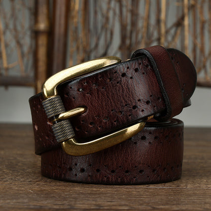 Hollowed-out First-layer Cowhide Pin-buckle Belt For Mengenuine Leather Belt For Jeans