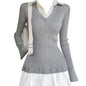 Autumn And Winter Preppy Style Fake Two-piece Mini Knitted Shirt