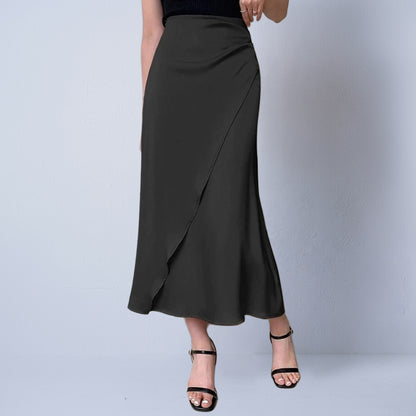 Autumn New Faux Silk Midi Skirt Satin
