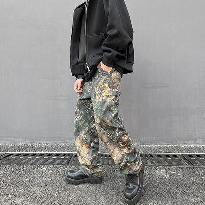 Tree Pattern Camouflage Jeans Men's Loose Straight Print