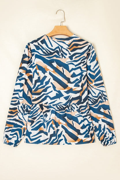 Blue Zebra Stripes Puff Sleeve Top